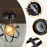Industrial Black Globe Semi-Flush Mount Ceiling Light Image - 8