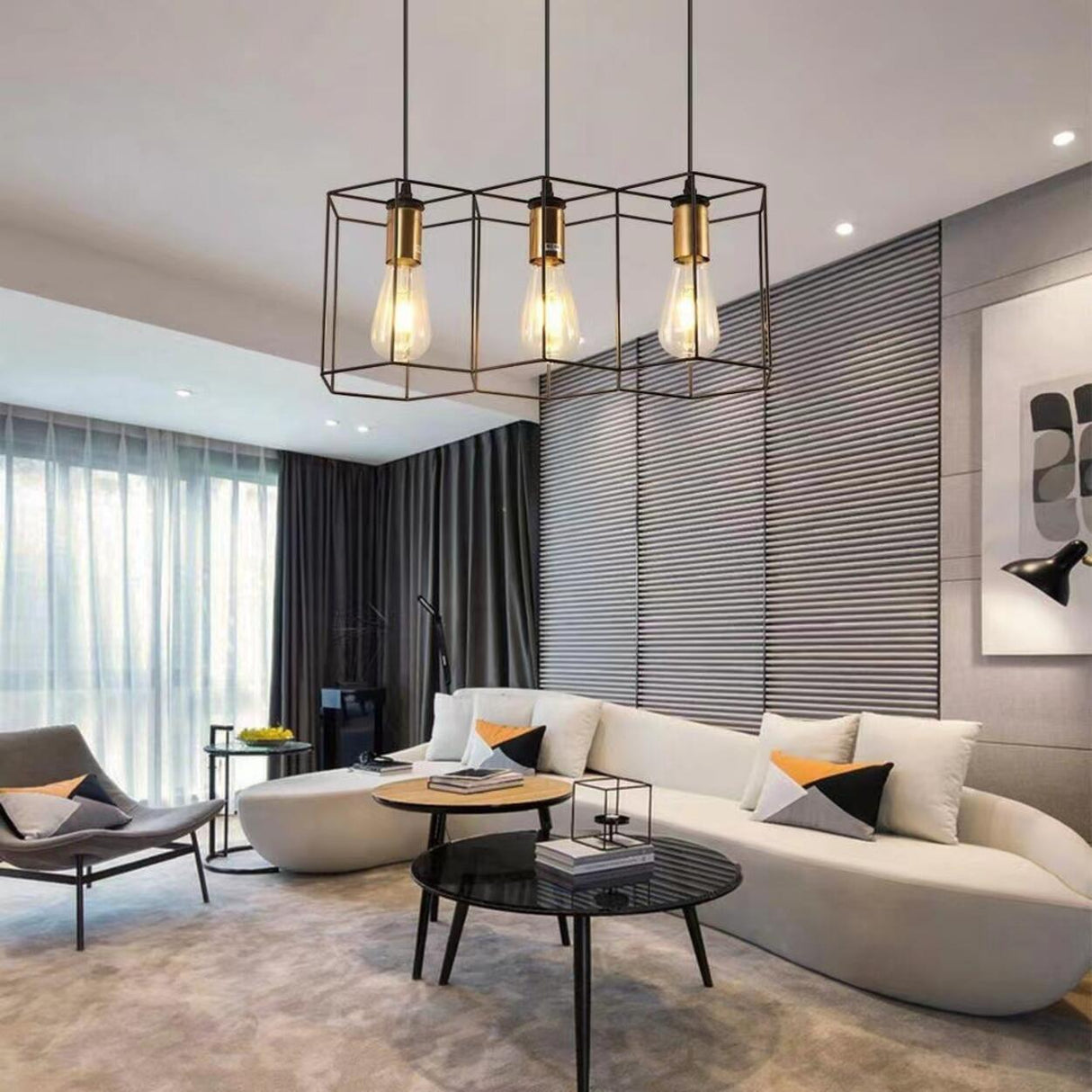 Industrial Black Honeycomb Island Pendant Light Image - 3