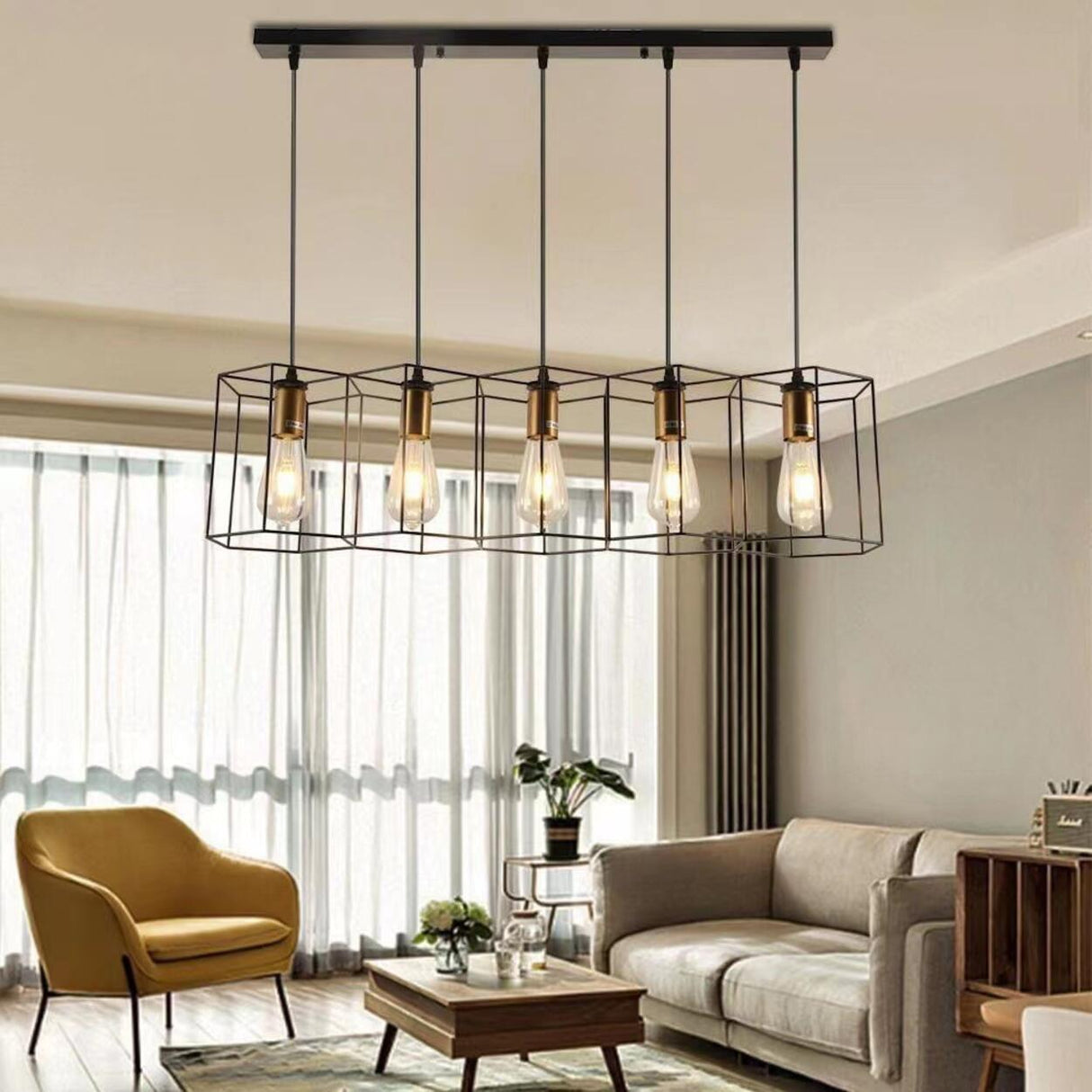 Industrial Black Honeycomb Island Pendant Light Image - 4