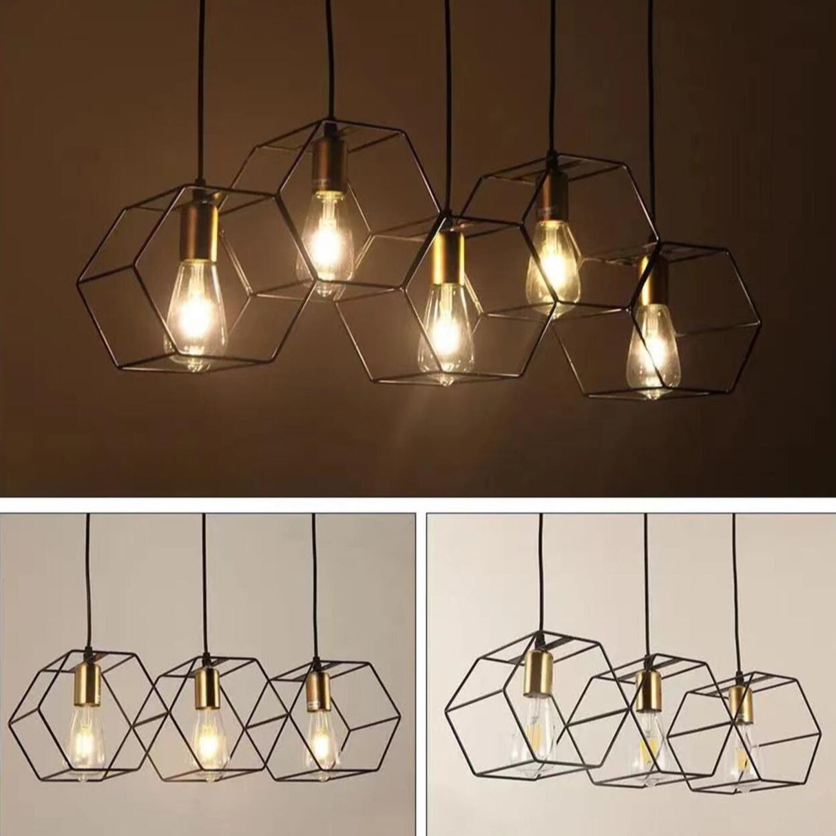 Industrial Black Honeycomb Island Pendant Light Image - 9