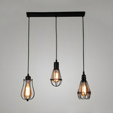 Industrial Black Metal Cage Edison Bulbs Pendant Light Set Image - 3