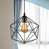 Industrial Black Metal Geometric Cage Pendant Light Image - 1