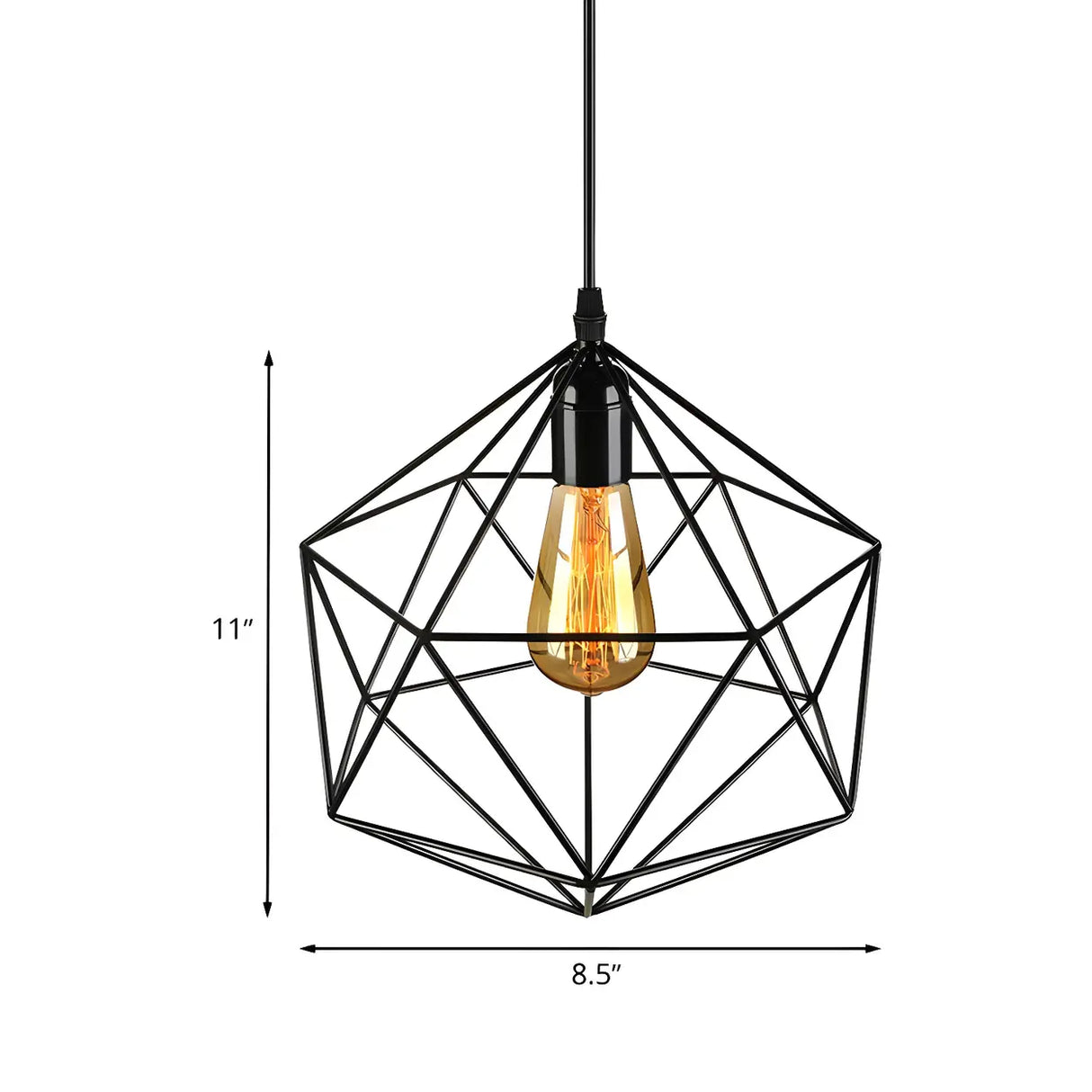 Industrial Black Metal Geometric Cage Pendant Light Image - 10