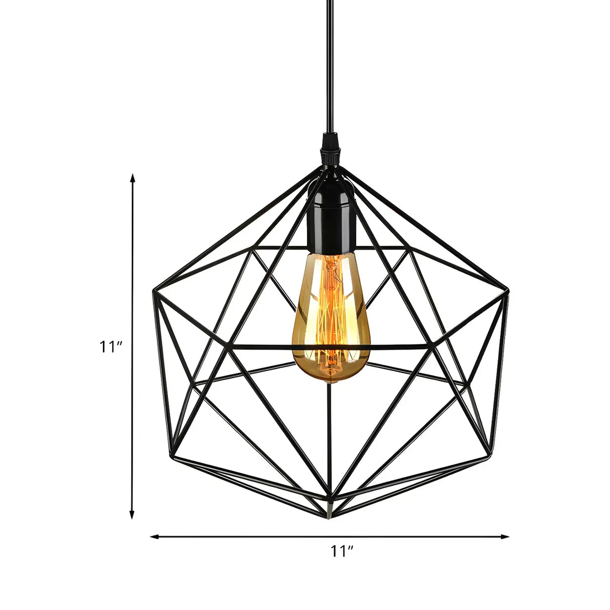 Industrial Black Metal Geometric Cage Pendant Light Image - 11