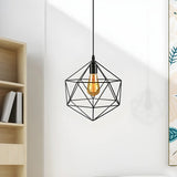 Industrial Black Metal Geometric Cage Pendant Light Image - 2