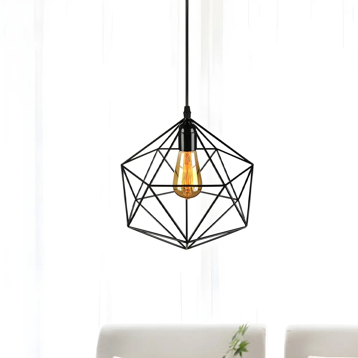 Industrial Black Metal Geometric Cage Pendant Light Image - 3