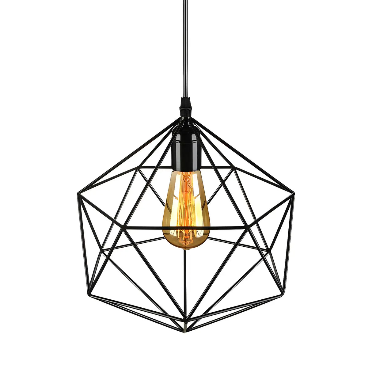 Industrial Black Metal Geometric Cage Pendant Light Image - 4