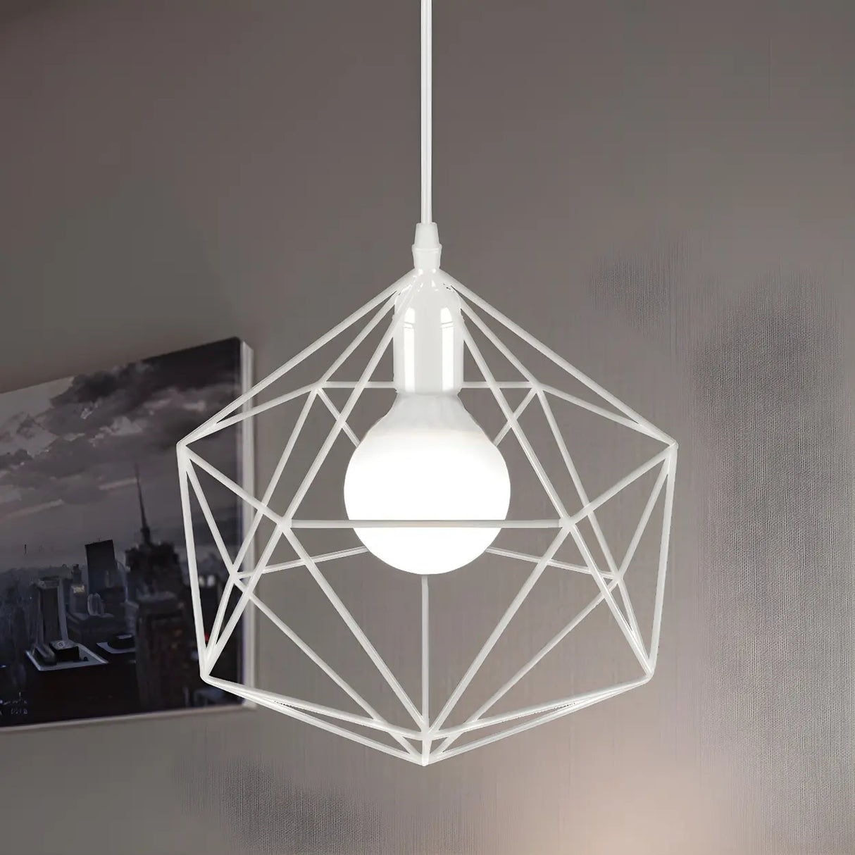 Industrial Black Metal Geometric Cage Pendant Light Image - 5