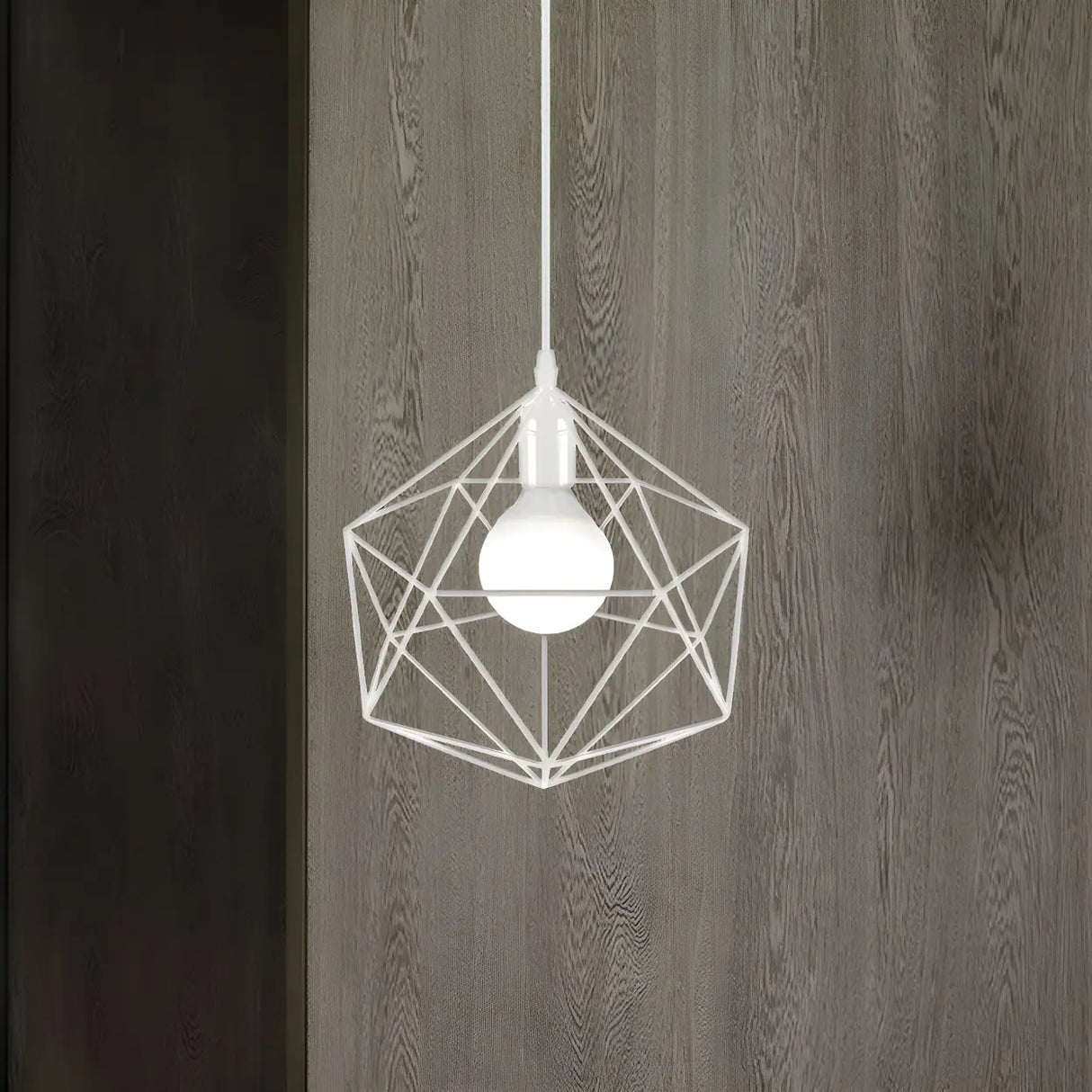 Industrial Black Metal Geometric Cage Pendant Light Image - 6