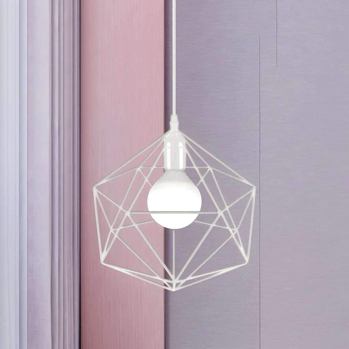 Industrial Black Metal Geometric Cage Pendant Light Image - 7
