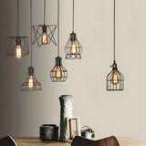 Industrial Black Metal Wire Caged Cord Pendant Light Image - 1
