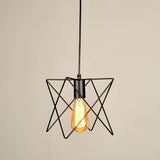 Industrial Black Metal Wire Caged Cord Pendant Light Image - 11