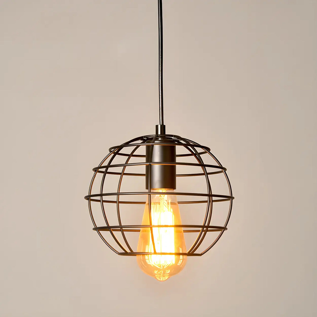 Industrial Black Metal Wire Caged Cord Pendant Light – Homebaa