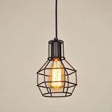 Industrial Black Metal Wire Caged Cord Pendant Light Image - 2