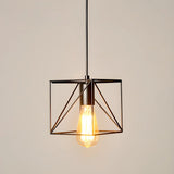 Industrial Black Metal Wire Caged Cord Pendant Light Image - 3