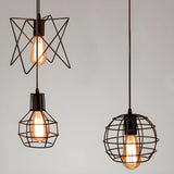Industrial Black Metal Wire Caged Cord Pendant Light Image - 4