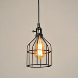 Industrial Black Metal Wire Caged Cord Pendant Light Image - 5