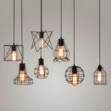 Industrial Black Metal Wire Caged Cord Pendant Light Image - 6