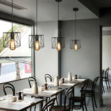 Industrial Black Metal Wire Caged Cord Pendant Light Image - 8