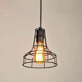 Industrial Black Metal Wire Caged Cord Pendant Light Image - 9