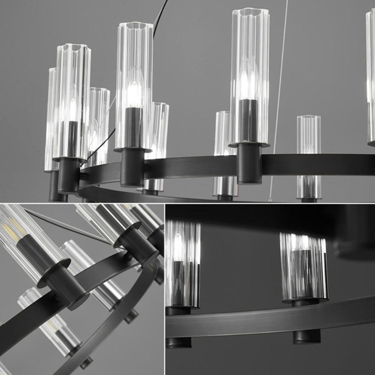 Industrial Black Ring Cylindrical Glass Candle Chandelier Image - 11