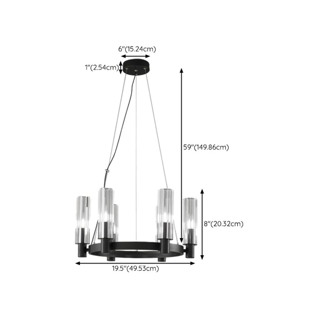 Industrial Black Ring Cylindrical Glass Candle Chandelier 