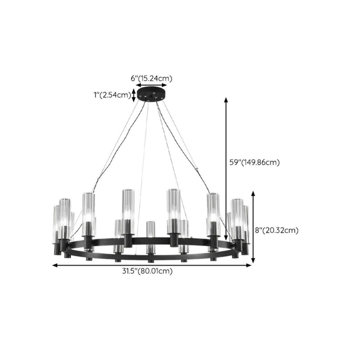 Industrial Black Ring Cylindrical Glass Candle Chandelier Image - 14