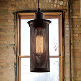 Industrial Black Rust Metal Cylindrical Pendant Light Image - 1