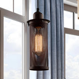 Industrial Black Rust Metal Cylindrical Pendant Light Image - 2