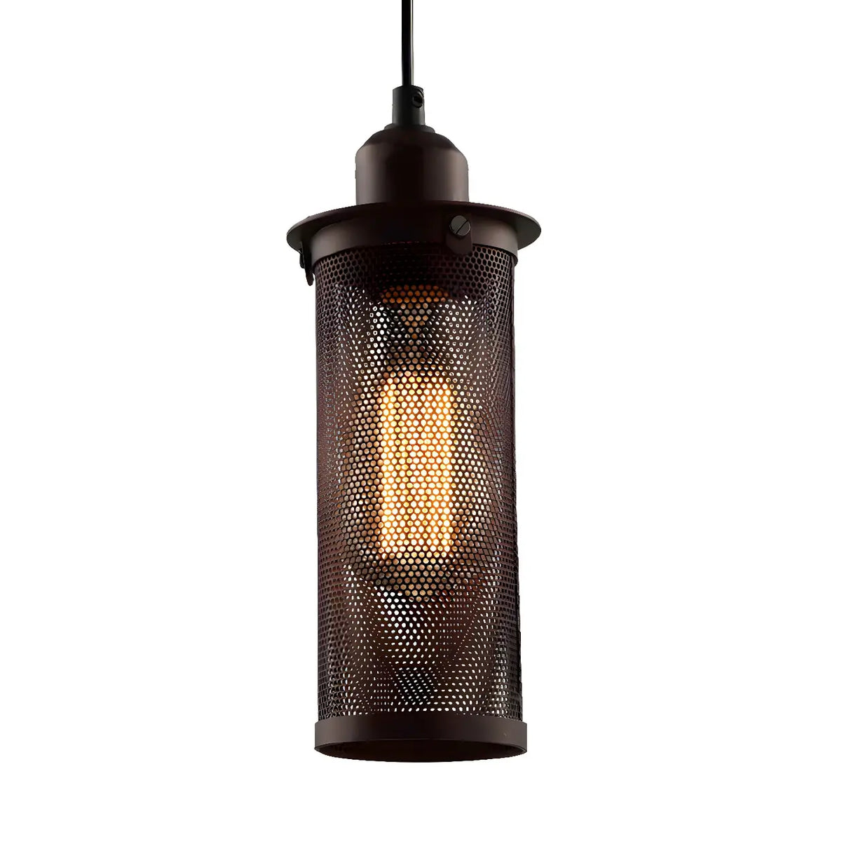 Industrial Black Rust Metal Cylindrical Pendant Light Image - 4