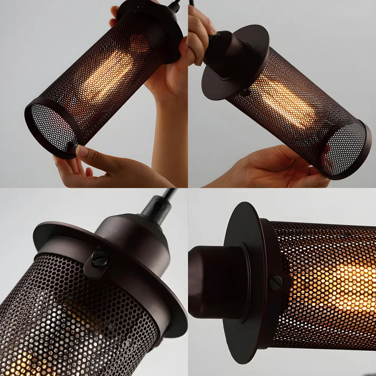 Industrial Black Rust Metal Cylindrical Pendant Light Image - 5