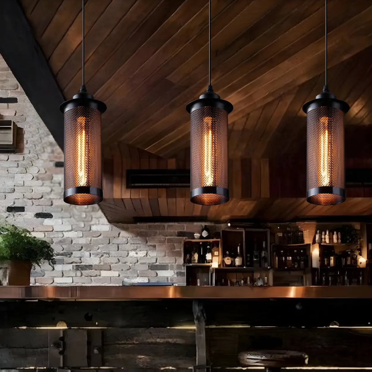Industrial Black Rust Metal Cylindrical Pendant Light Image - 6