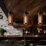 Industrial Black Rust Metal Cylindrical Pendant Light Image - 6