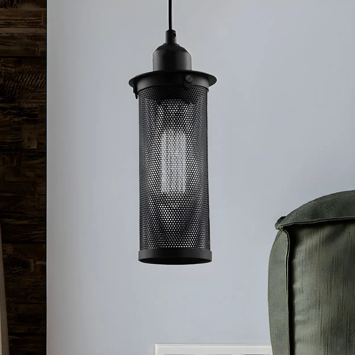 Industrial Black Rust Metal Cylindrical Pendant Light Image - 7