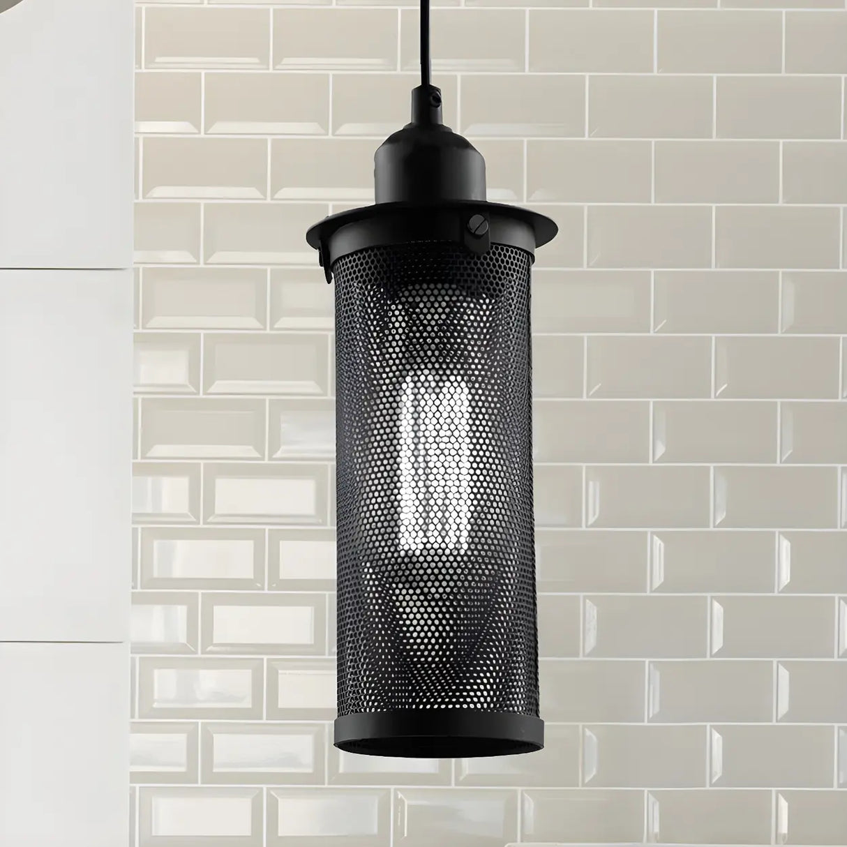 Industrial Black Rust Metal Cylindrical Pendant Light Image - 8