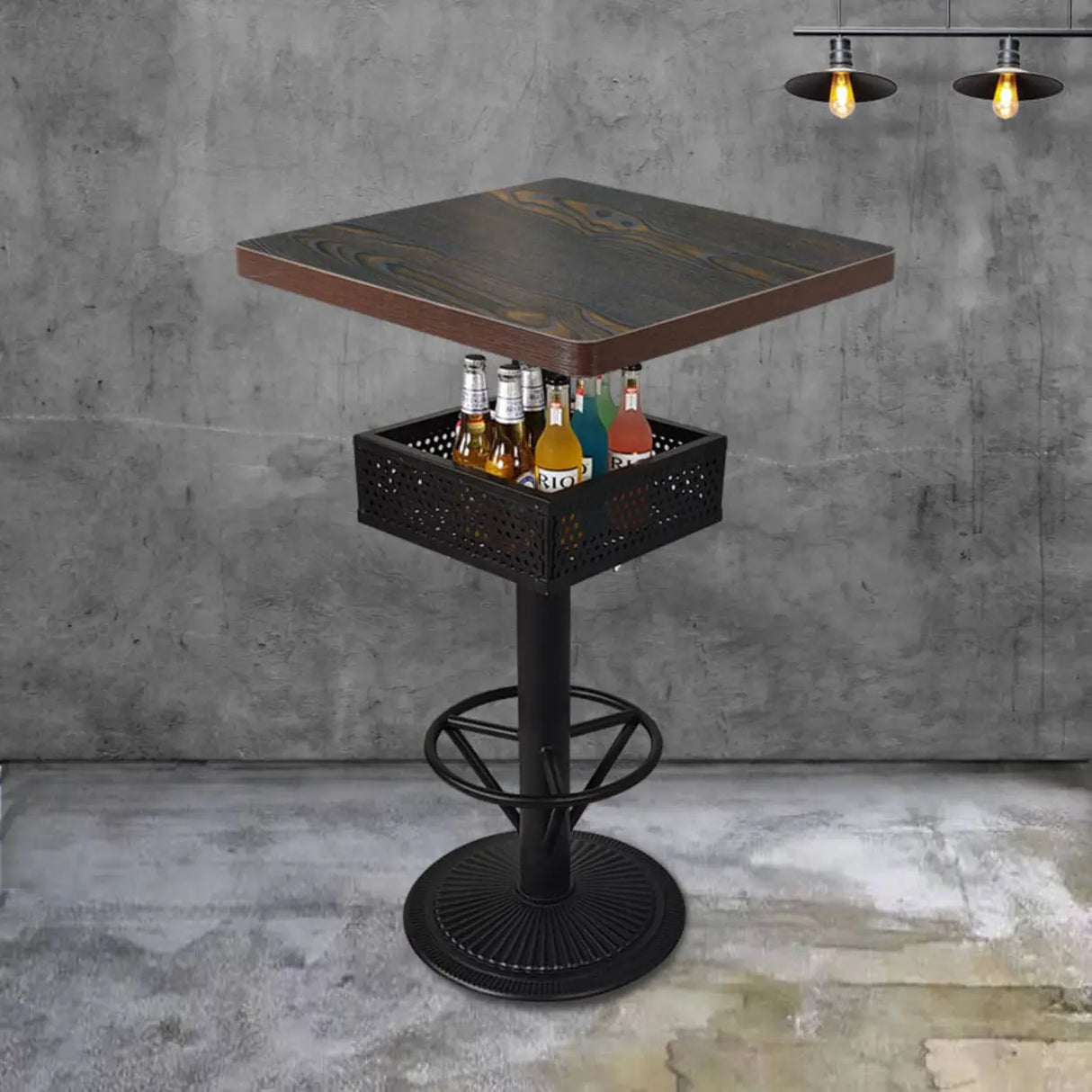 Industrial Black Small Round Bar Table with Storage Shelf Image - 10
