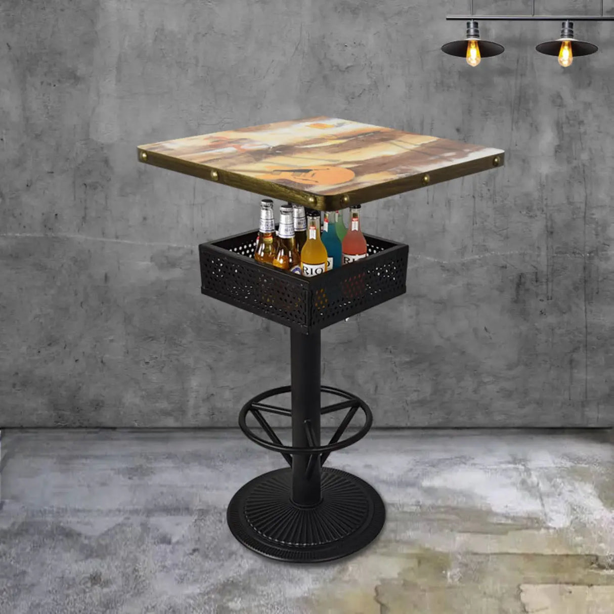 Industrial Black Small Round Bar Table with Storage Shelf Image - 14