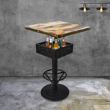 Industrial Black Small Round Bar Table with Storage Shelf Image - 14