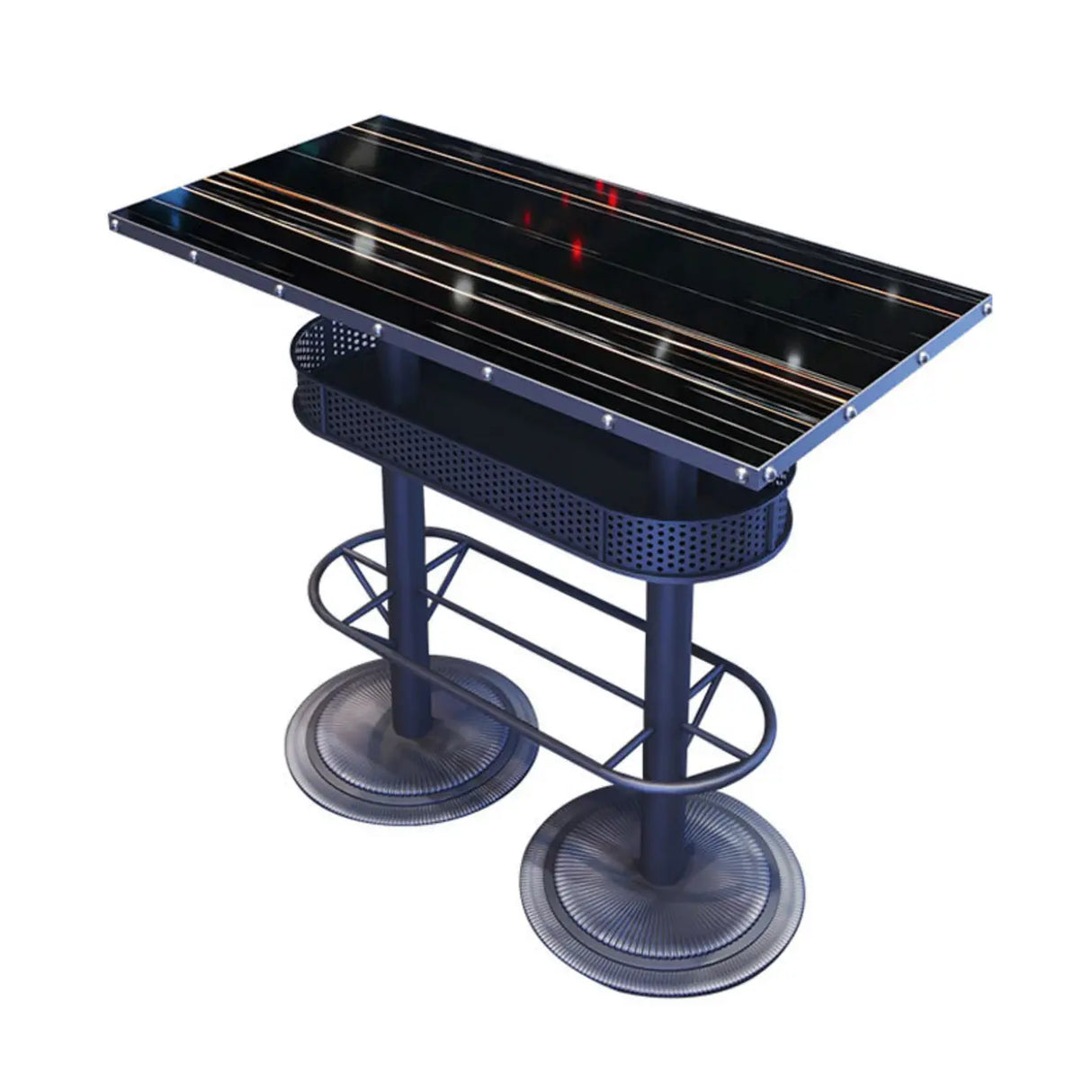 Industrial Black Small Round Bar Table with Storage Shelf Image - 16