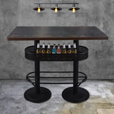 Industrial Black Small Round Bar Table with Storage Shelf Image - 19