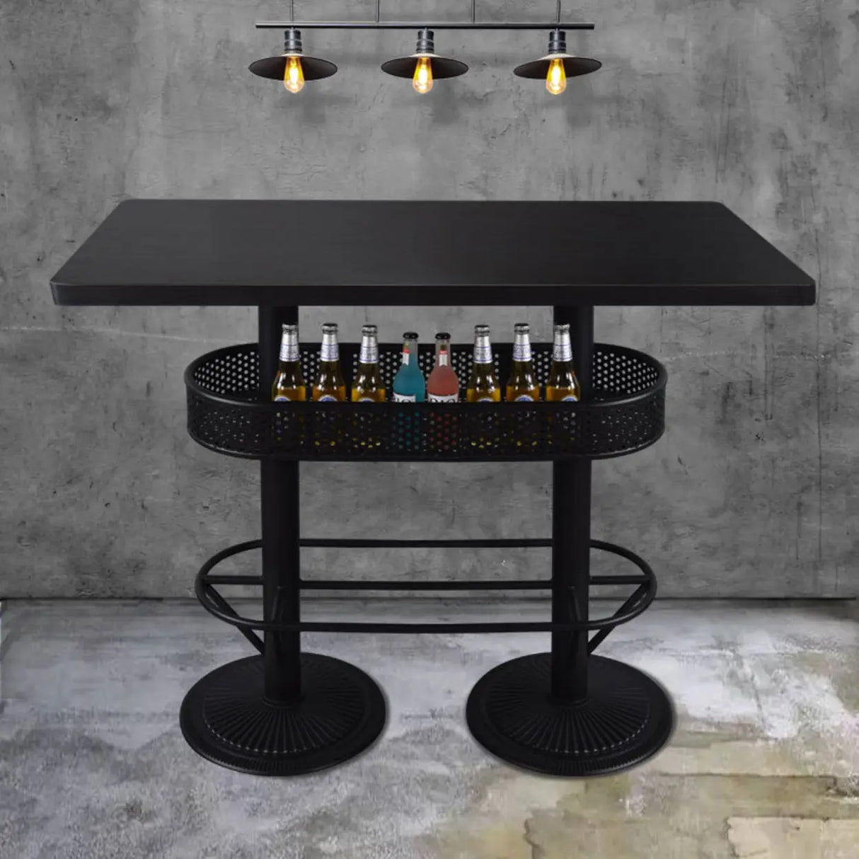 Industrial Black Small Round Bar Table with Storage Shelf Image - 21