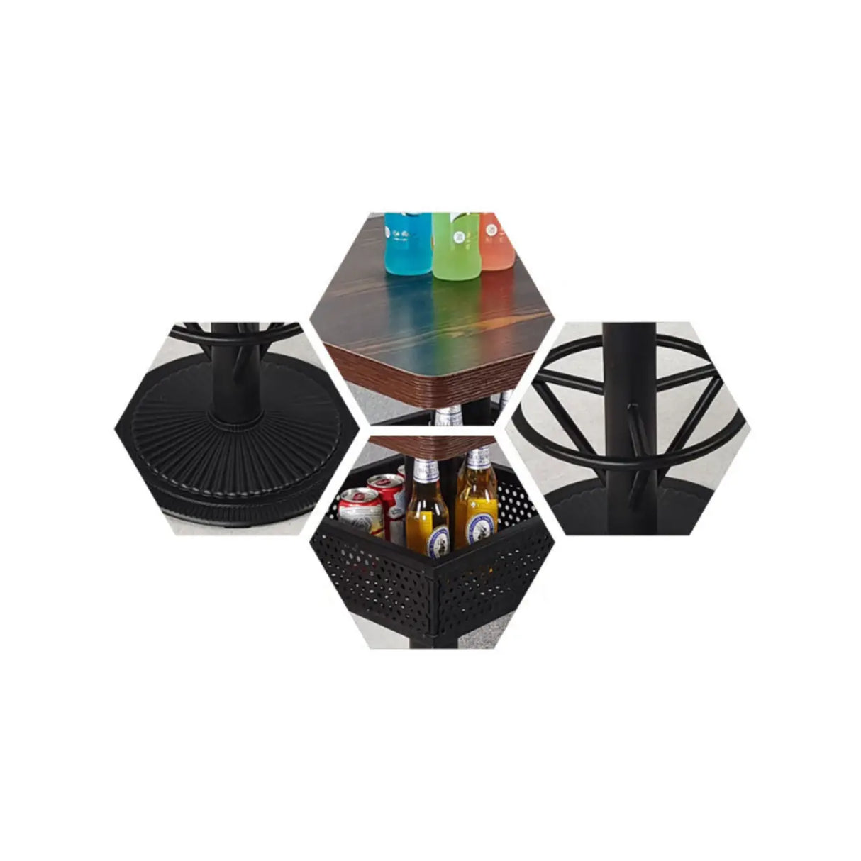 Industrial Black Small Round Bar Table with Storage Shelf Image - 22