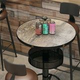 Industrial Black Small Round Bar Table with Storage Shelf Image - 23