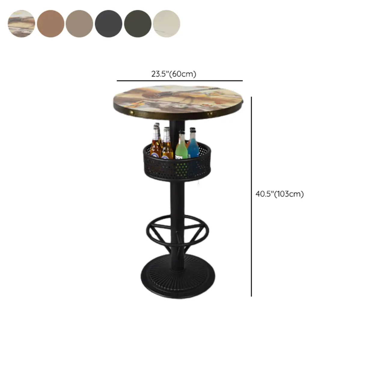 Industrial Black Small Round Bar Table with Storage Shelf 
