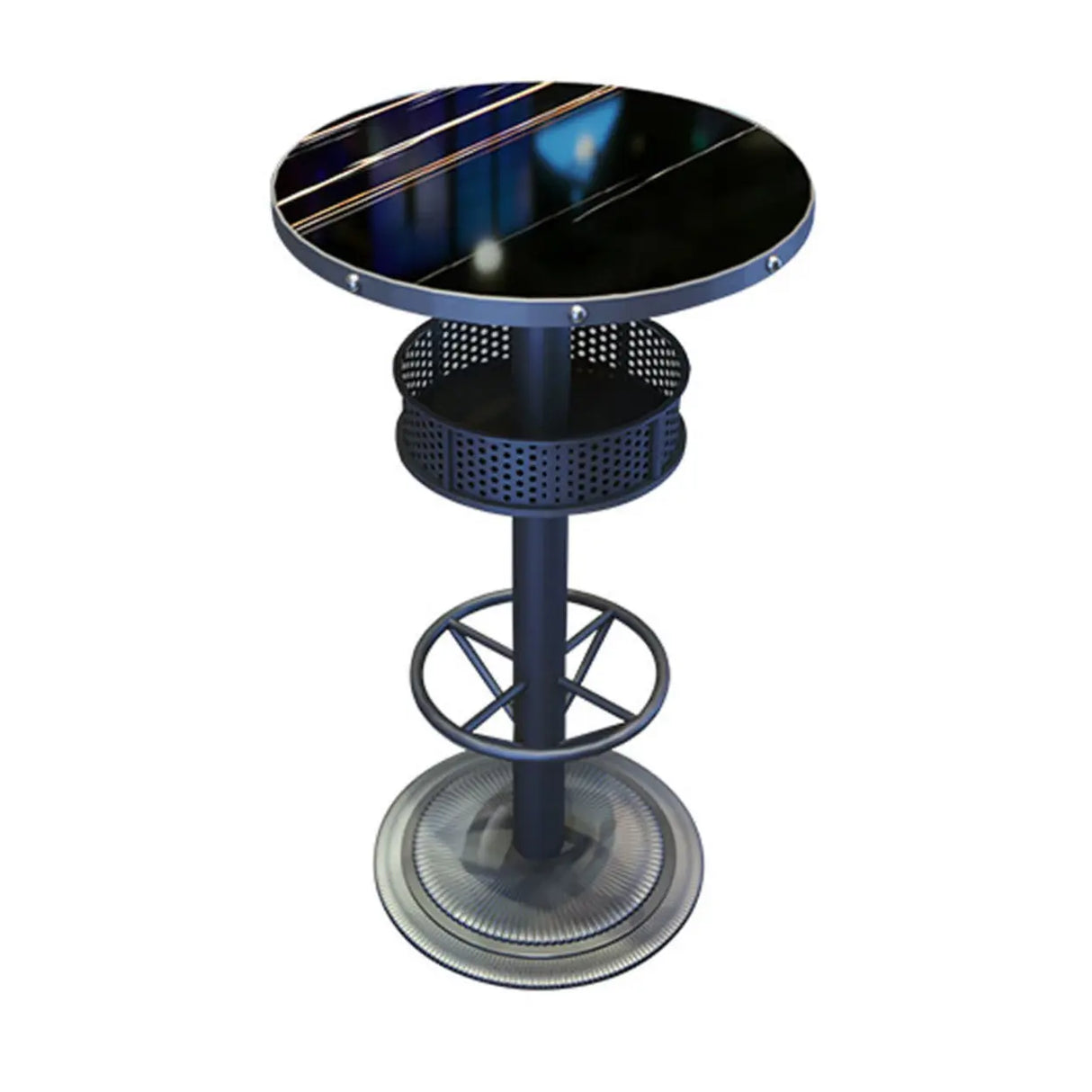 Industrial Black Small Round Bar Table with Storage Shelf Image - 5