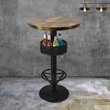 Industrial Black Small Round Bar Table with Storage Shelf Image - 6