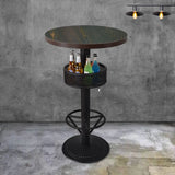 Industrial Black Small Round Bar Table with Storage Shelf Image - 8