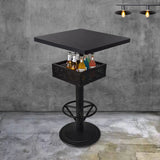Industrial Black Small Round Bar Table with Storage Shelf Image - 9