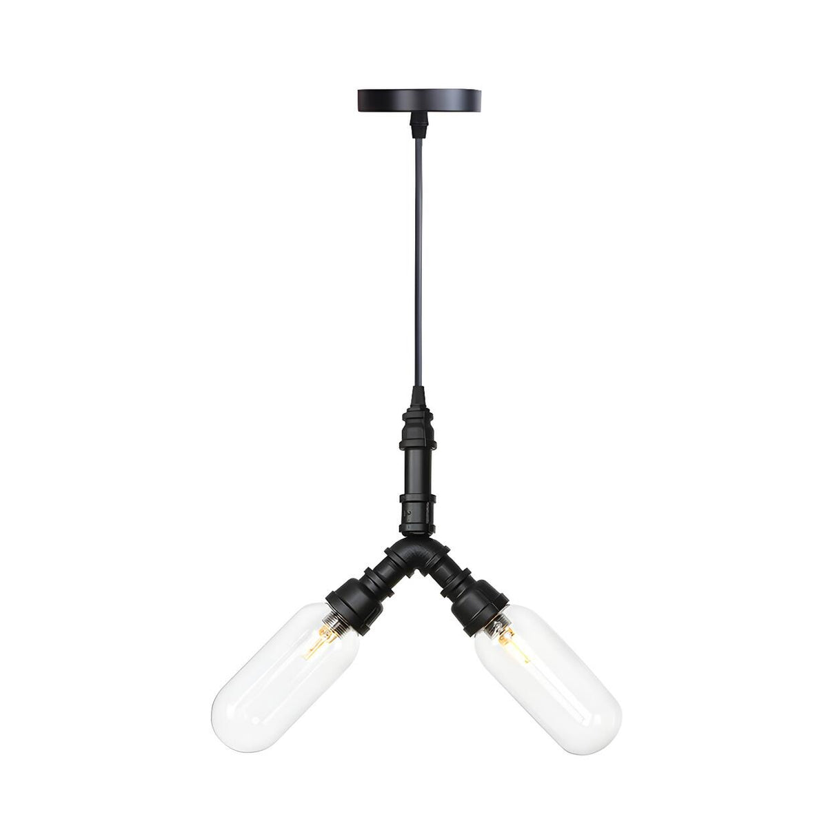 Industrial Black Water Pipe Glass Cylinder Bulb Chandelier Image - 3