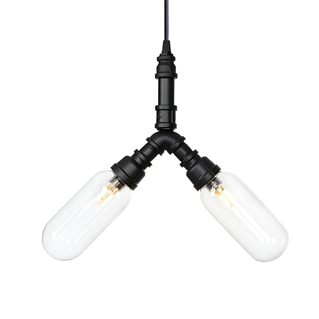 Industrial Black Water Pipe Glass Cylinder Bulb Chandelier Image - 4
